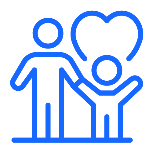 Icon of an adult holding hands with a child, heart floating above
